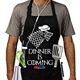 Grill Aprons Kitchen Chef Bib - Famgem Dinner is Coming Professional for BBQ, Baking, Cooking for Men Women / 100% Cotton, Adjustable 3 Pockets, Black