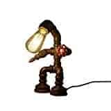 BAYCHEER HL409250 Industrial Retro Style Rust Iron Robot Plumbing Pipe Desk Table Lamp Light with Red Valve Handle and switch 1 light (US version)
