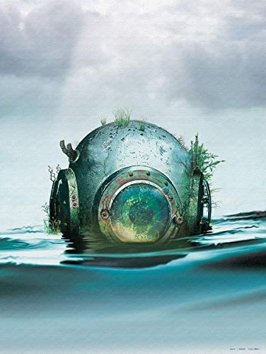 ocean kids decor steam punk art lagoon scuba deep sea diver helmet | vintage diving spooky poster | oddities curiosities steampunk wall art | Unique and ready to frame 18x24 poster print