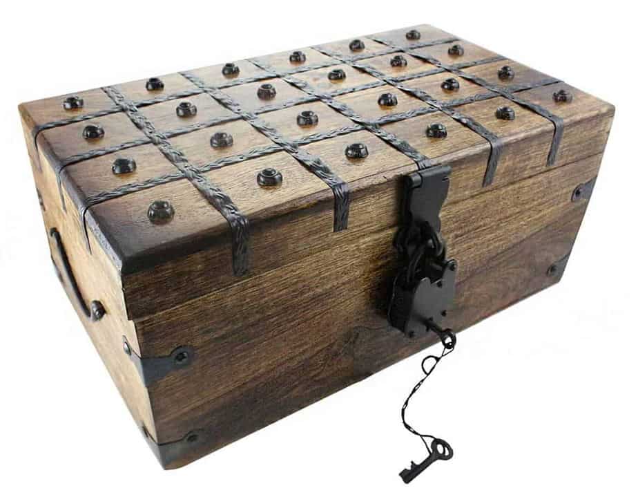 Wooden Pirate Treasure Chest Box 17 x 10 x 8 Includes Iron Lock Trunk Skeleton Keys By Well Pack Box