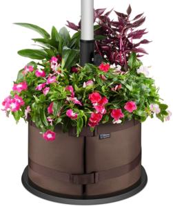 BaseMate The Original Rhino Patio Umbrella Base Weight Planter - - Premium Windproof Garden Planters Weight Secures Safety & Adds Beauty - Non-Woven Grow Bag Fabric Pot. [18 inch] (Brown)