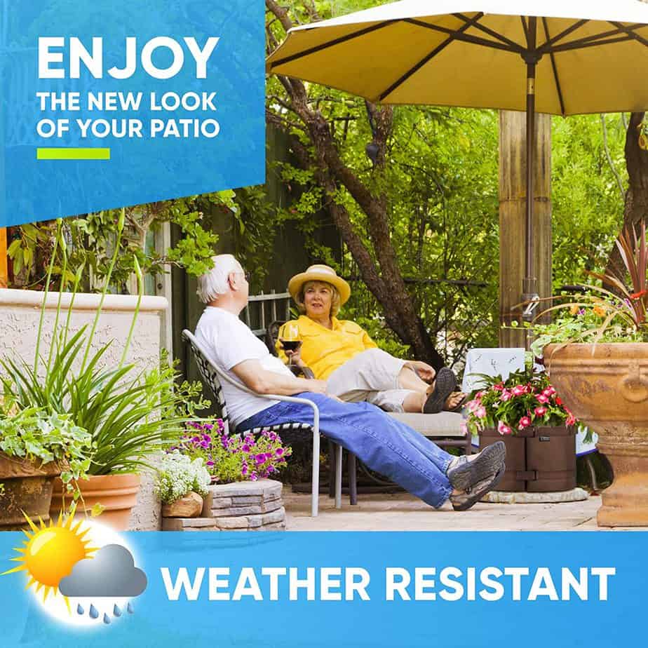 BaseMate The Original Rhino Patio Umbrella Base Weight Planter - - Premium Windproof Garden Planters Weight Secures Safety & Adds Beauty - Non-Woven Grow Bag Fabric Pot. [18 inch] (Brown)