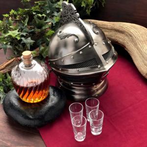 Windlass Handmade Medieval Knight's Helmet Caddy Decanter Drinking Set - Bottle and Shot Glasses