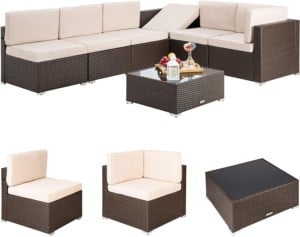 Pamapic 7 Pieces Outdoor Sectional, Wicker Patio Sectional Sofa Conversation Set, Rattan Sofa with Coffee Table and Washable Cushions Covers, Brown Rattan(Beige Cushions)