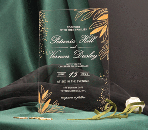 gold acrylic wedding invitation