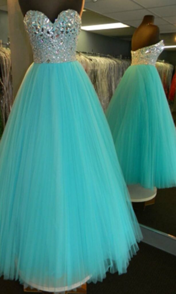 rhinestone sweetheart tulle prom gowns
