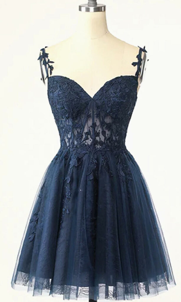 sweetheart short blue prom dresses