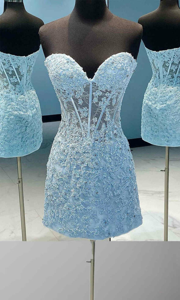 sweetheart short boidce lace prom dresses