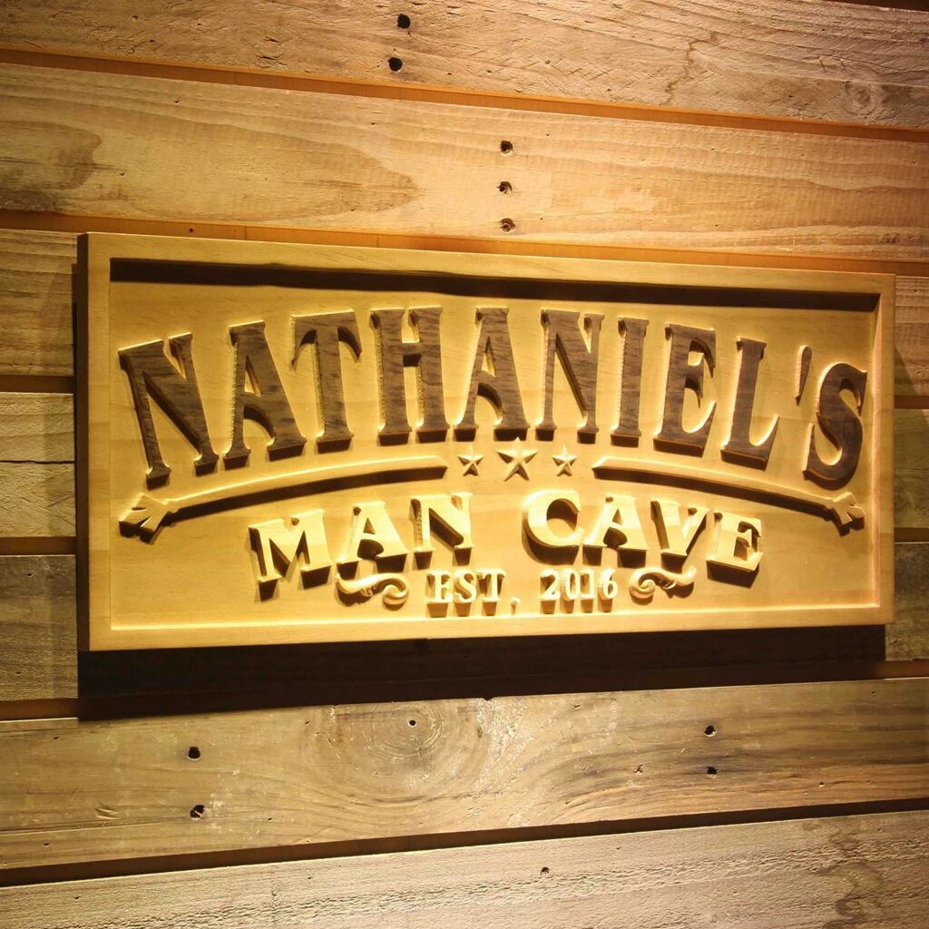 These personalized wooden engraved mancave establishment signs are a great gift for him. Get a personalized mancave establishment sign for your special guy now!