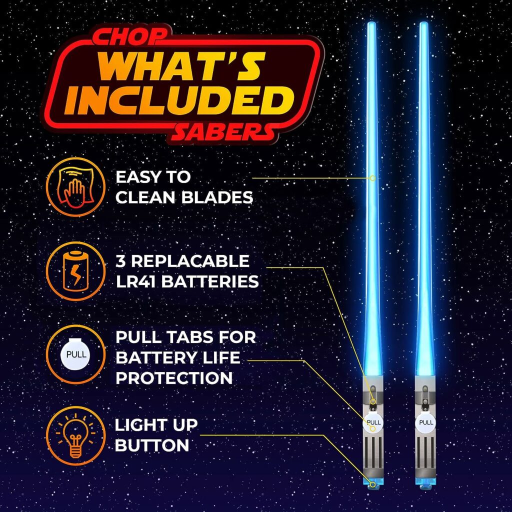 Lightsaber Chopsticks Light Up - LED Glowing Light Saber Star Wars Chop Sticks - Reusable Sushi Lightup Sabers Chopstick