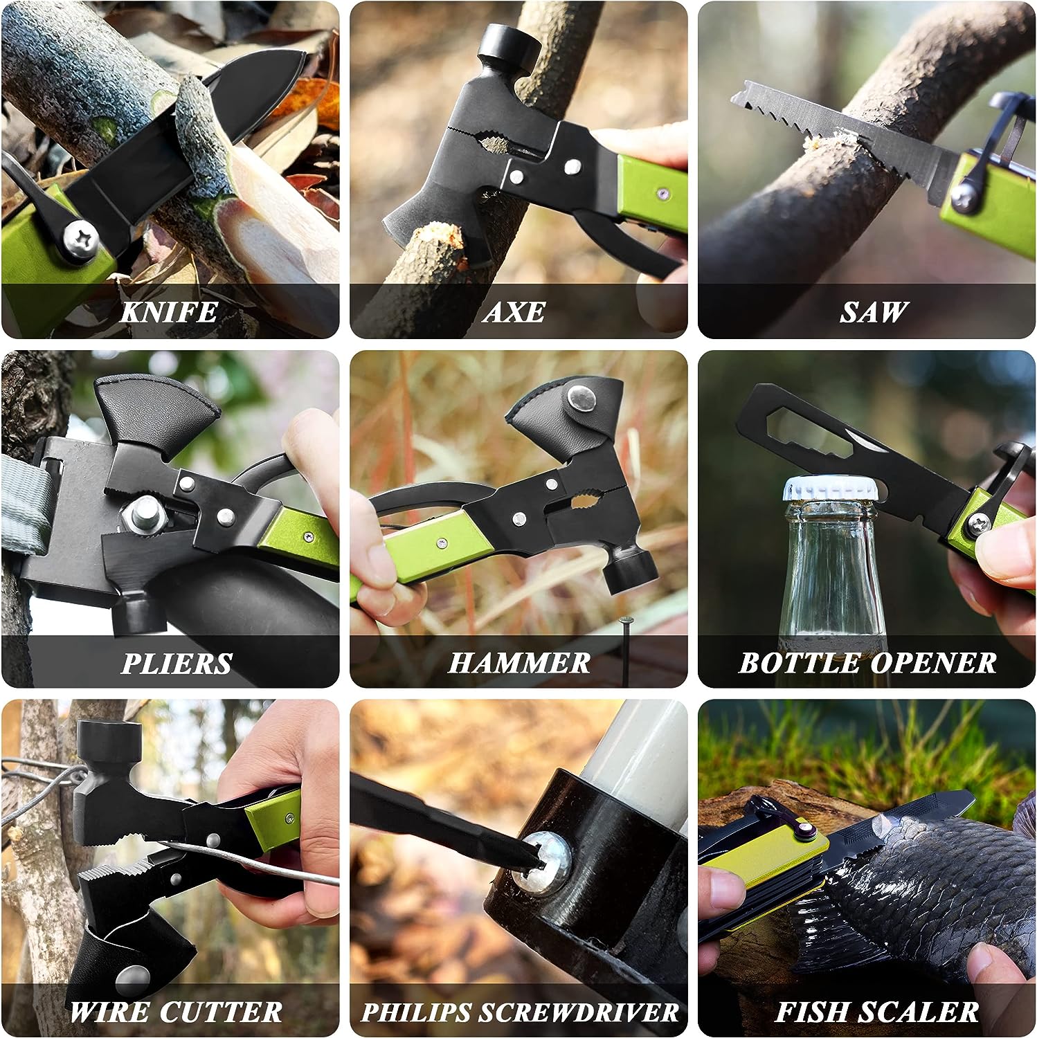 RoverTac Multitool Axe Camping Survival Gear 14-in-1 Axe