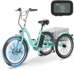 Esazn Electric Tricycle Electric Bicycle Electric Trike, 24" 26" 3 Wheel Electric Bike for Adults with 350w Motor, Removable Battery, Adjustable Seat and Bike Basket
