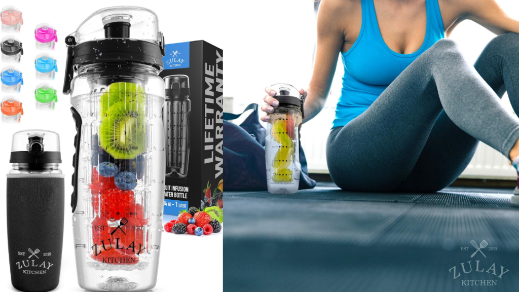 Zulay Kitchen 34 oz Large, Leakproof Fruit Infuser Water Bottle With Sleeve And Anti-Slip Grip