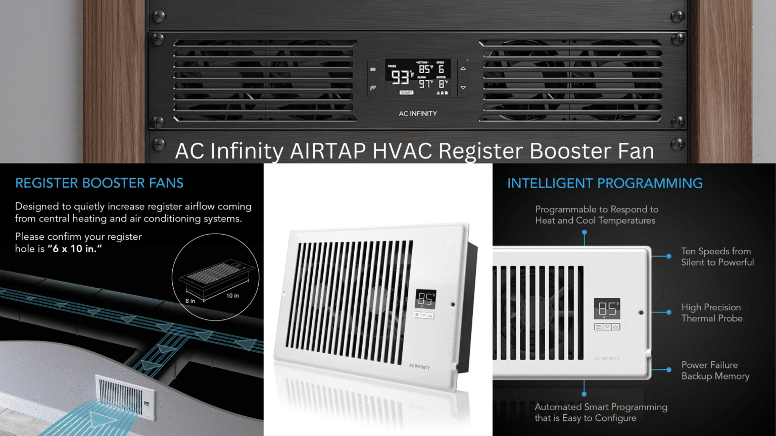 AC Infinity AIRTAP HVAC Register Booster Fan SPN