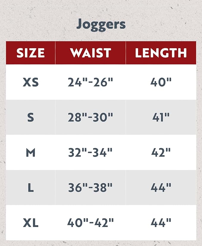 joggers size chart